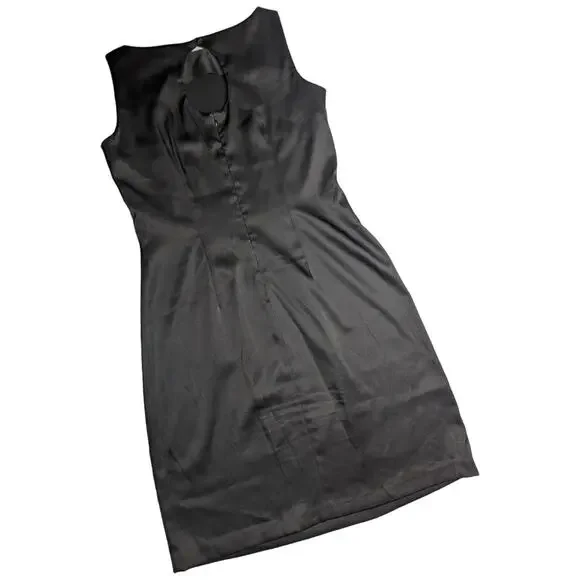 Vtg 1990s CDC Black Satin Floral Micro Beaded Sleeveless Mini Sheath Dress 10 - Picture 2 of 6